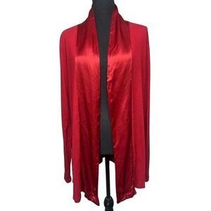 PJ Harlow Shelby Rib Knit Satin Trim Open Lounge Cardigan Jacket Medium